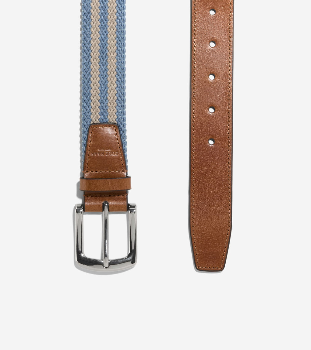 Men's Striped Canvas Stretch Belt-Tan-Blue