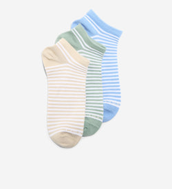 Women's 3-Pair Textured Stripe Super Soft Low Cut Socks-Green Assorted