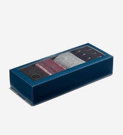 Men's 4-Pair Plaid/ditsy Print Gift Box Socks-Burgundy Assorted