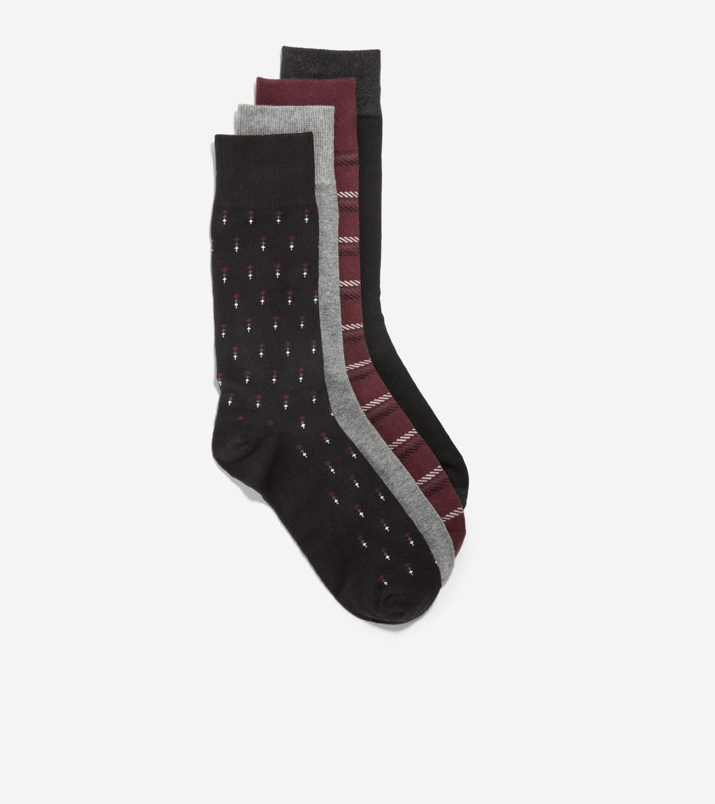 Men's 4-Pair Plaid/ditsy Print Gift Box Socks-Burgundy Assorted