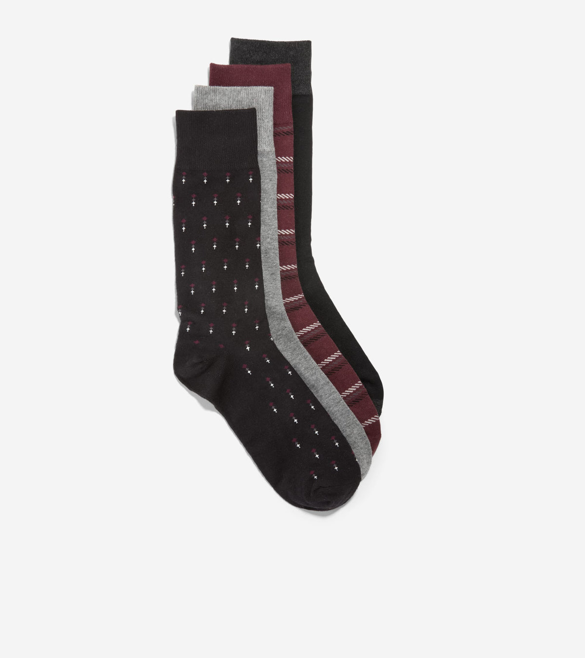 Men's 4-Pair Plaid/ditsy Print Gift Box Socks-Burgundy Assorted