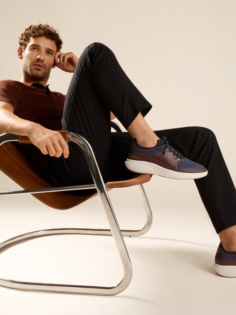 Man wearing blue sneaker oxfords