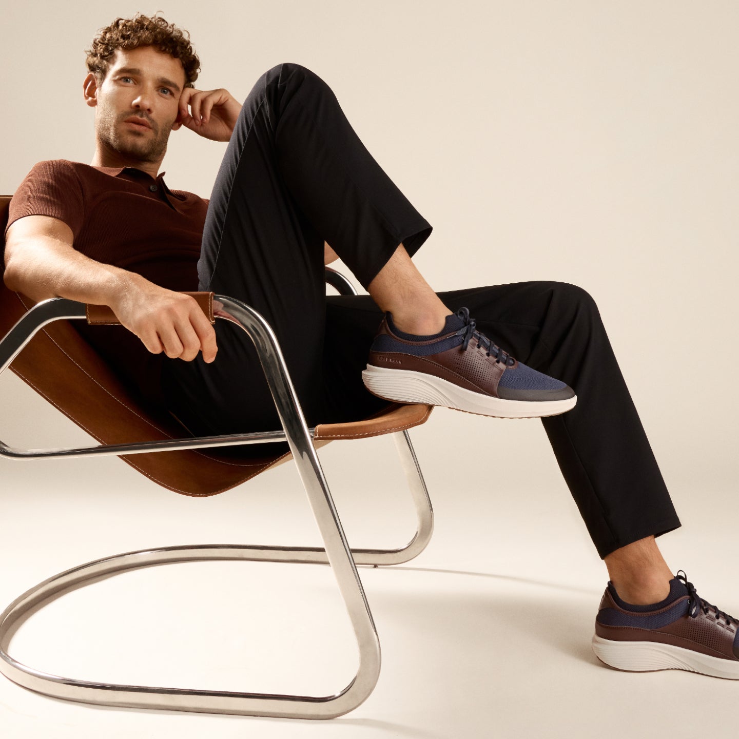 Man wearing blue sneaker oxfords