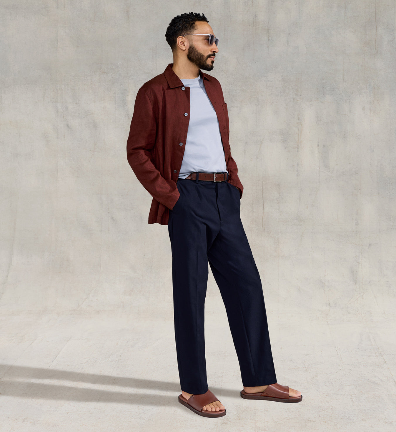 Man wearing brown sandals