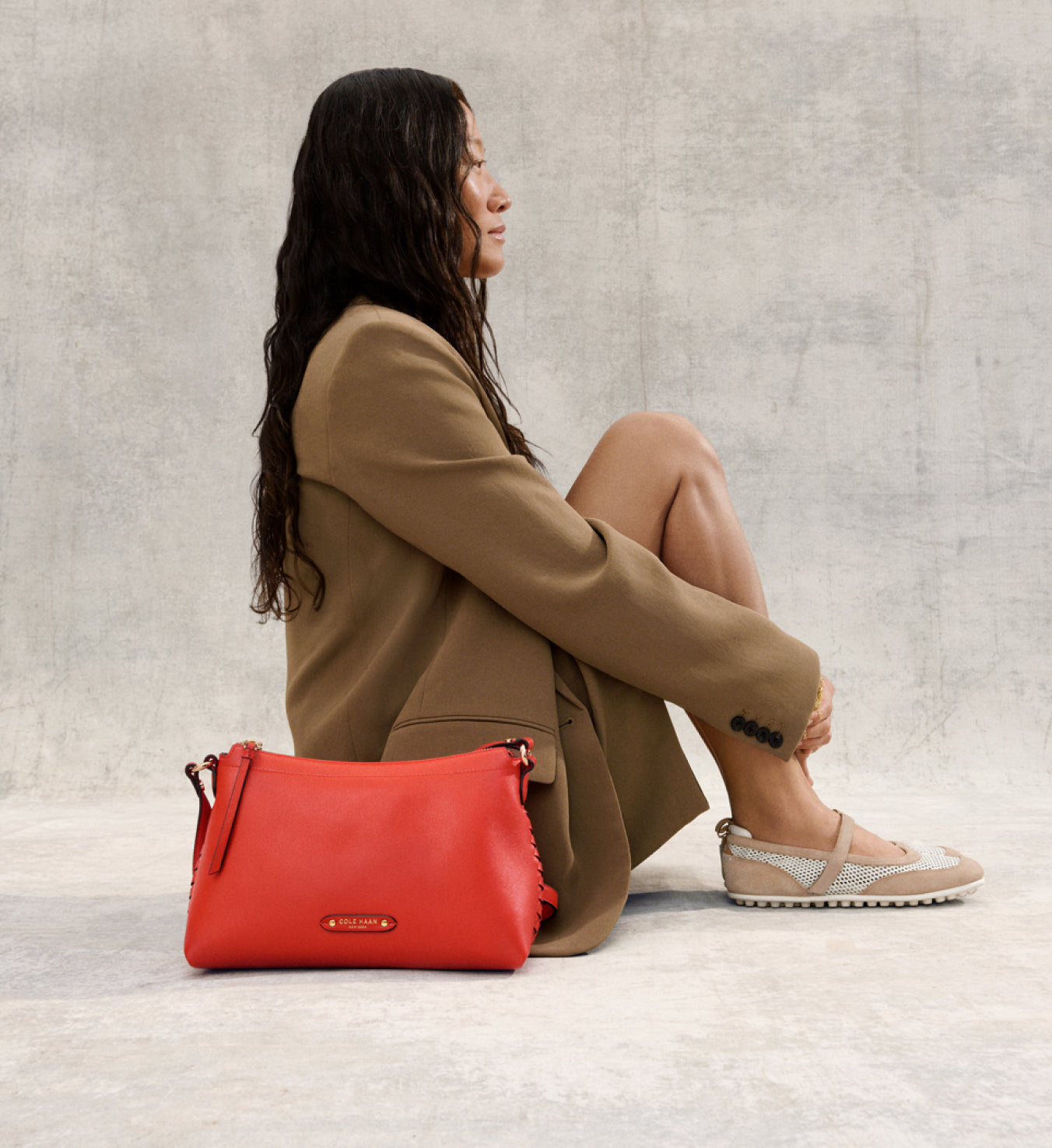 Woman wearing beige flats