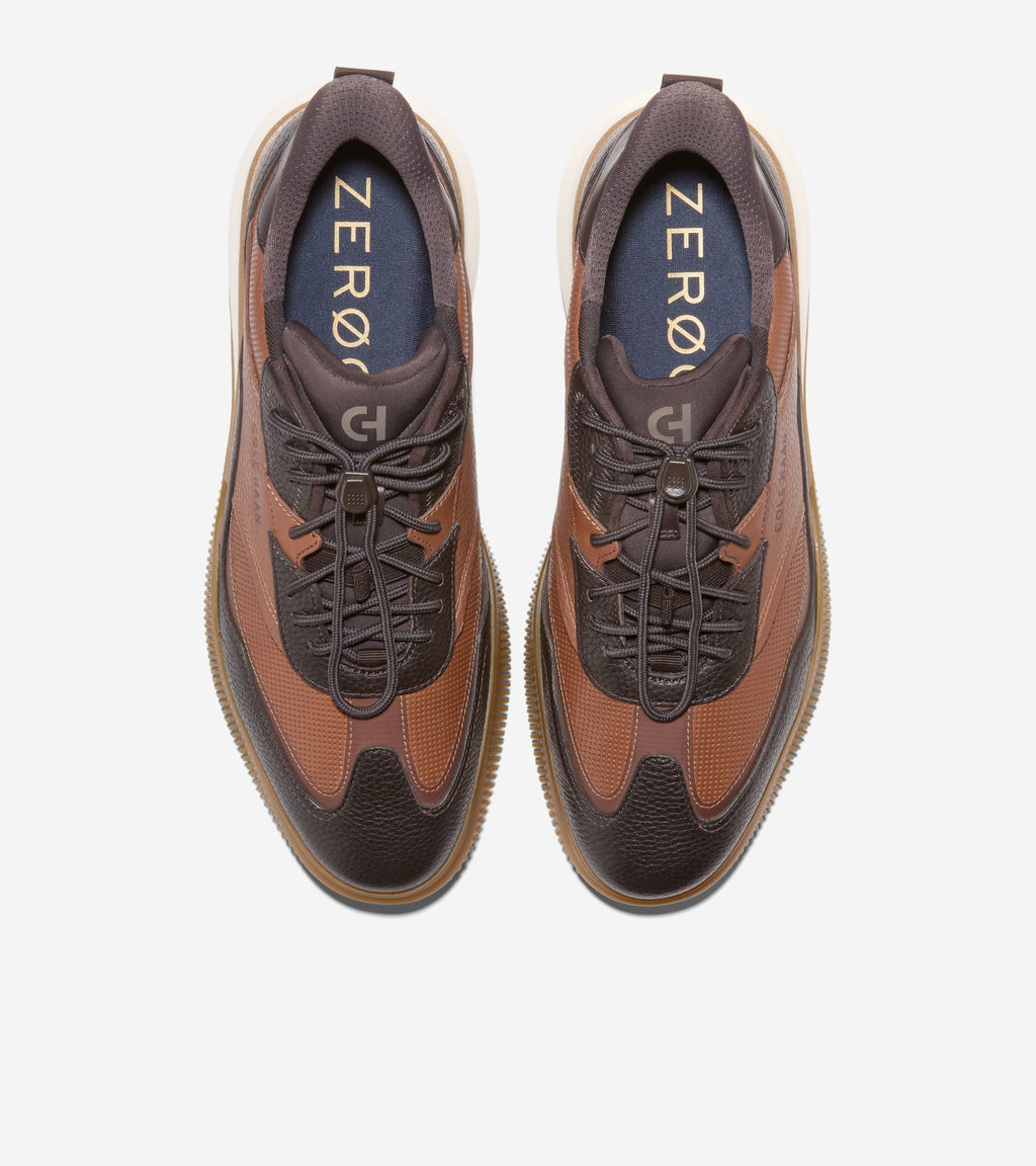 Men's 6.ZERØGRAND Quick-On Leather Sneakers-British Tan-Dark Chocolate