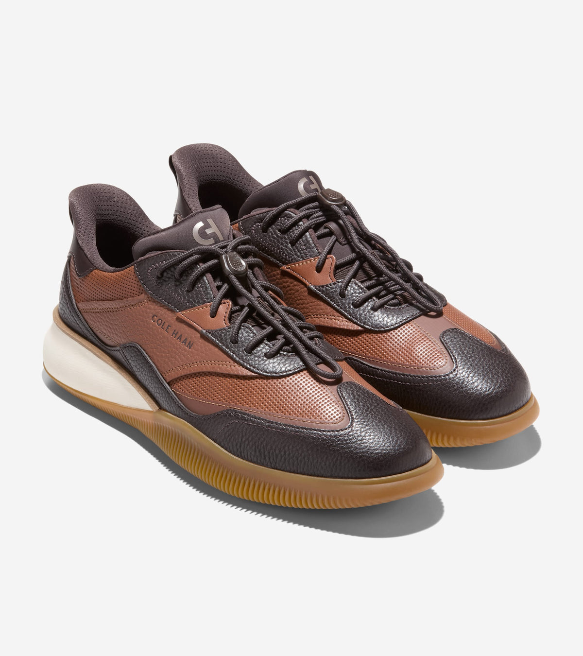 Men's 6.ZERØGRAND Quick-On Leather Sneakers-British Tan-Dark Chocolate