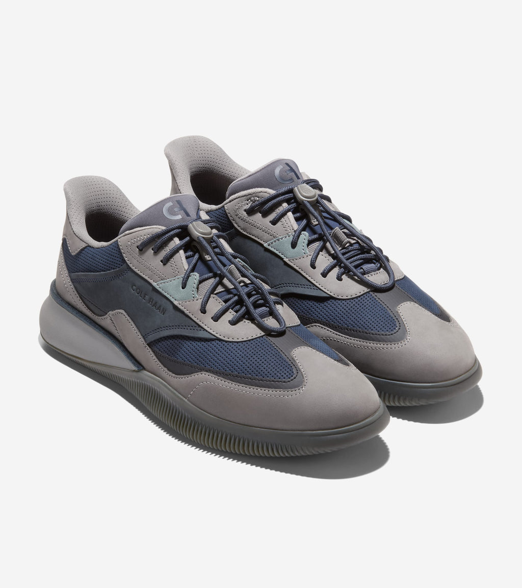 Men's 6.ZERØGRAND Quick-On Leather Sneakers-Steel Gray-Navy Blazer