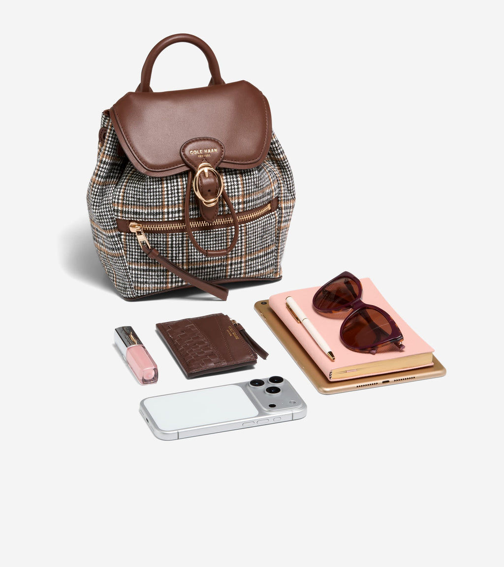Women's Alexandria Small Flap Backpack-Plaid Print-Hickory