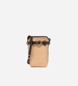 Women's Alexandria Phone Case Pouch-Natural Raffia-Dark Chocolate