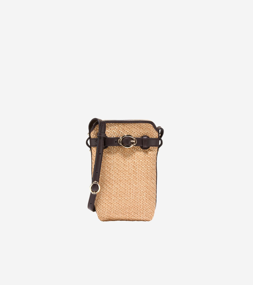 Women's Alexandria Phone Case Pouch-Natural Raffia-Dark Chocolate