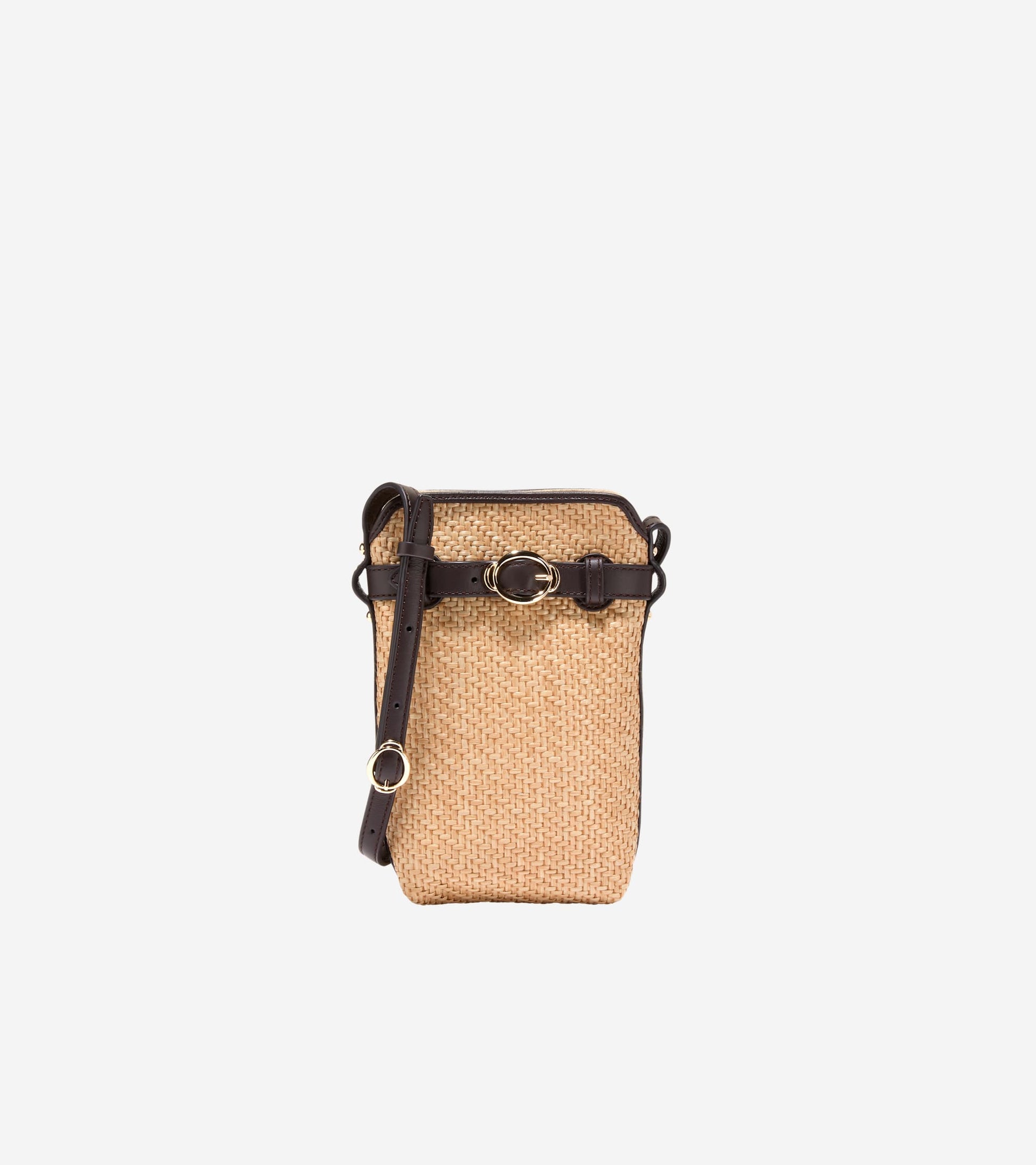 Women's Alexandria Phone Case Pouch-Natural Raffia-Dark Chocolate