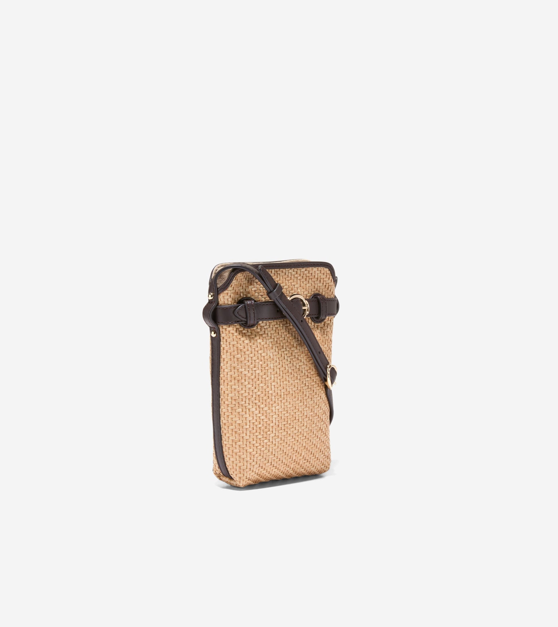Women's Alexandria Phone Case Pouch-Natural Raffia-Dark Chocolate
