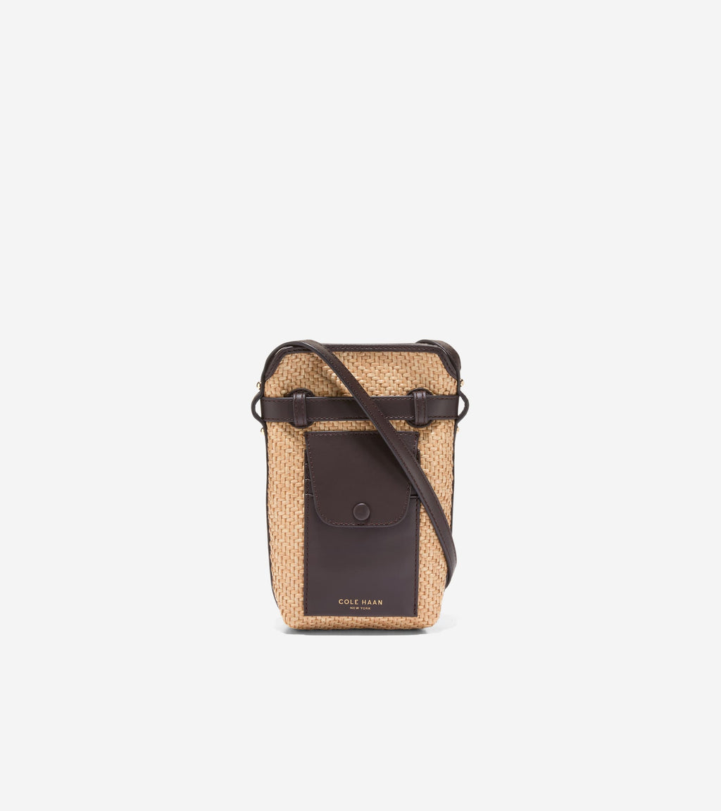Women's Alexandria Phone Case Pouch-Natural Raffia-Dark Chocolate