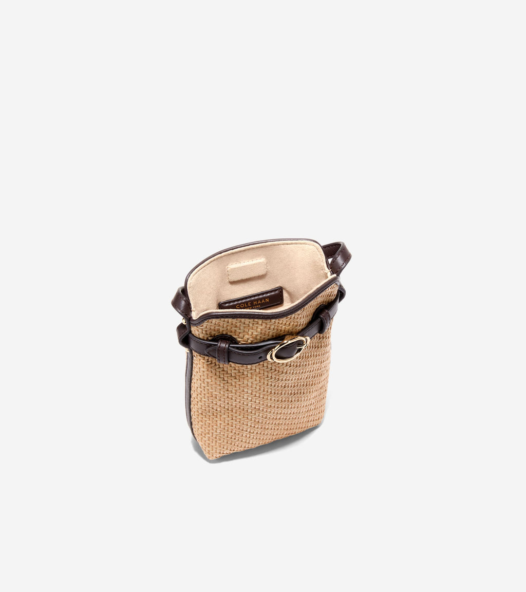 Women's Alexandria Phone Case Pouch-Natural Raffia-Dark Chocolate