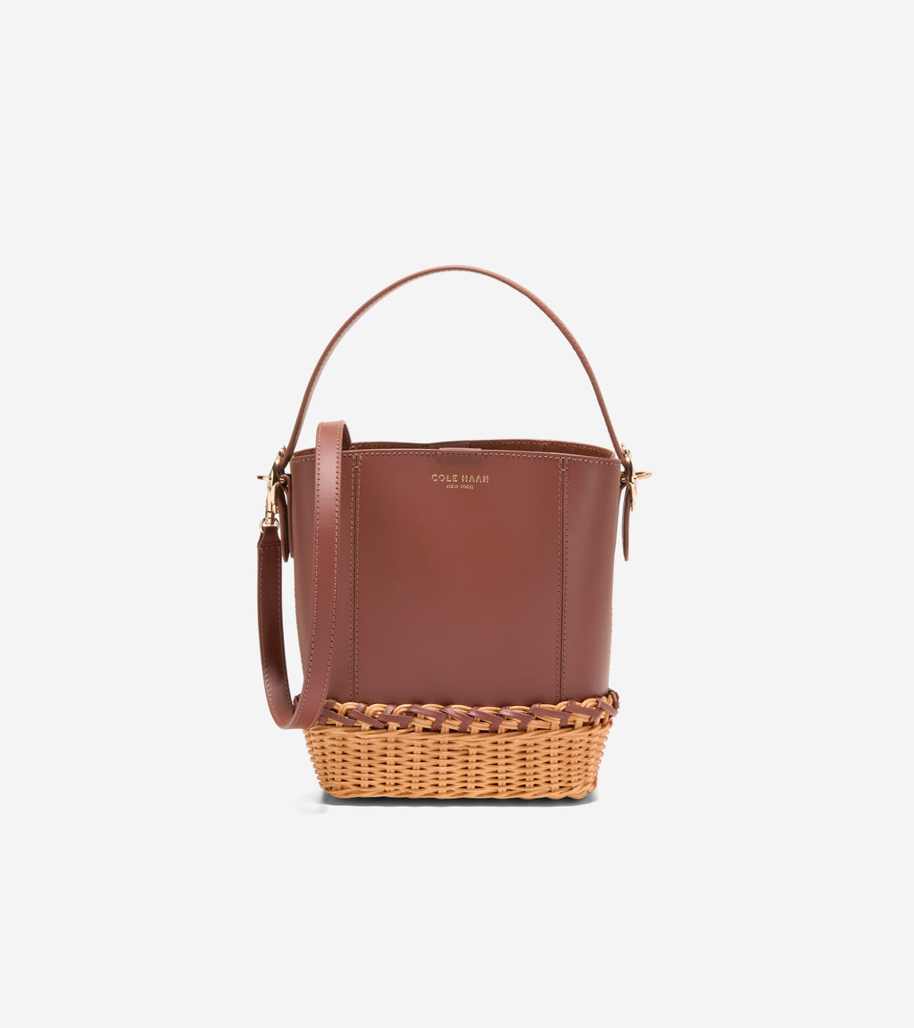 Women's Alexandria Small Bucket Crossbody Bag-Dark Cuoio Wicker