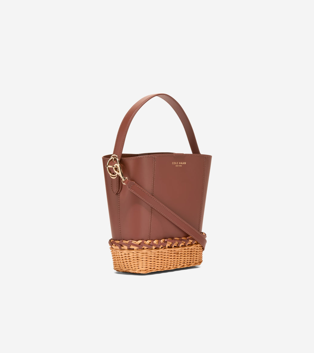 Women's Alexandria Small Bucket Crossbody Bag-Dark Cuoio Wicker