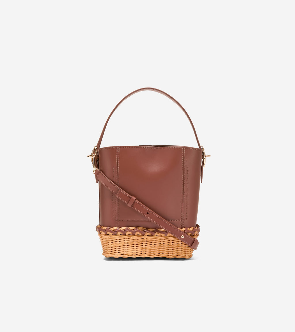 Women's Alexandria Small Bucket Crossbody Bag-Dark Cuoio Wicker