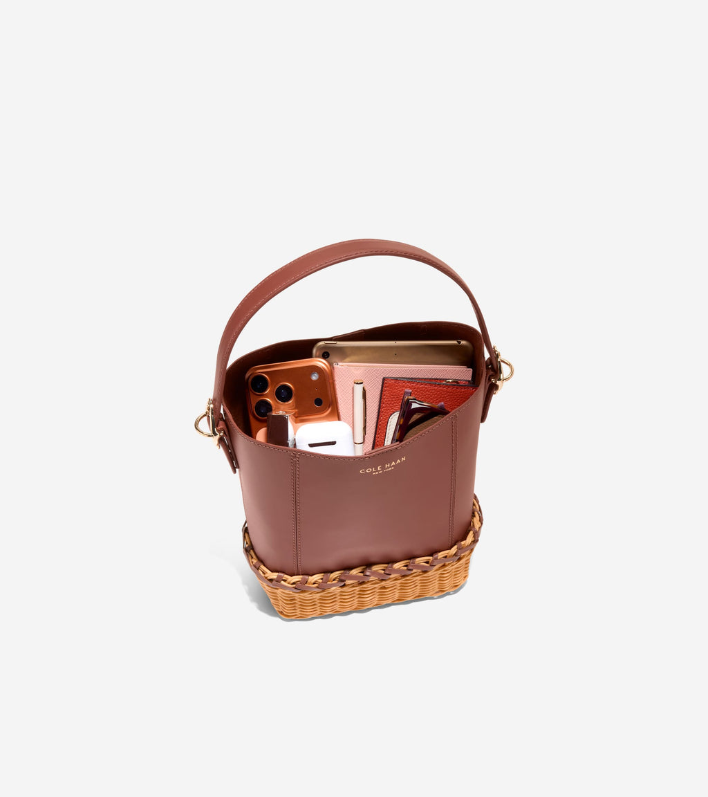 Women's Alexandria Small Bucket Crossbody Bag-Dark Cuoio Wicker