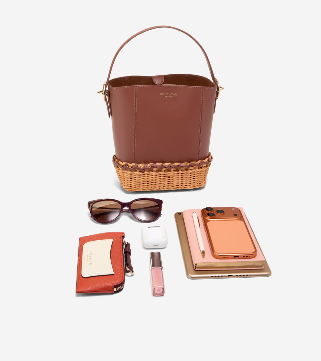 Women's Alexandria Small Bucket Crossbody Bag-Dark Cuoio Wicker