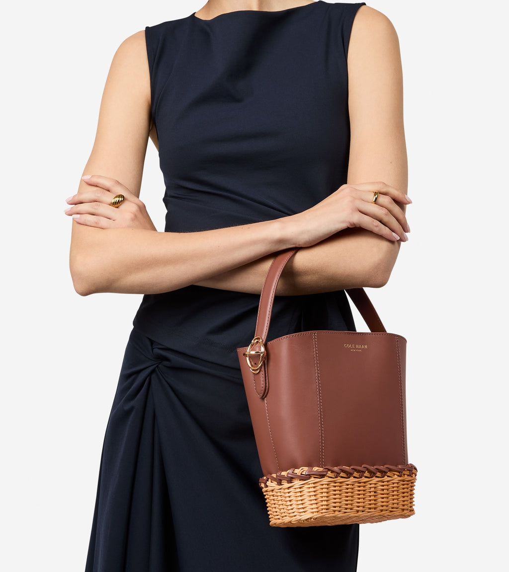 Women's Alexandria Small Bucket Crossbody Bag-Dark Cuoio Wicker