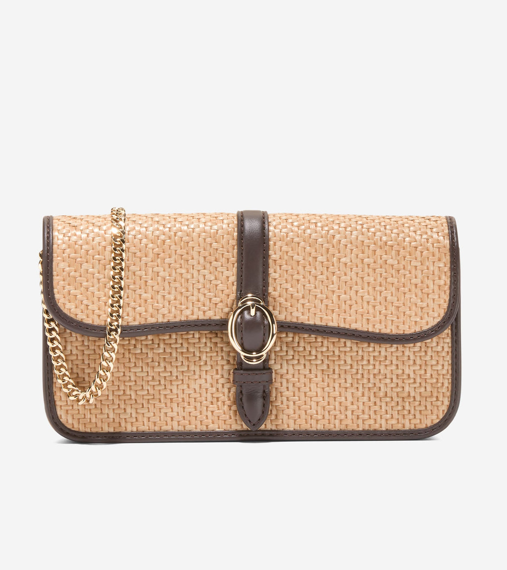 Women's Alexandria Wallet On A Chain-Natural Raffia-Dark Chocolate