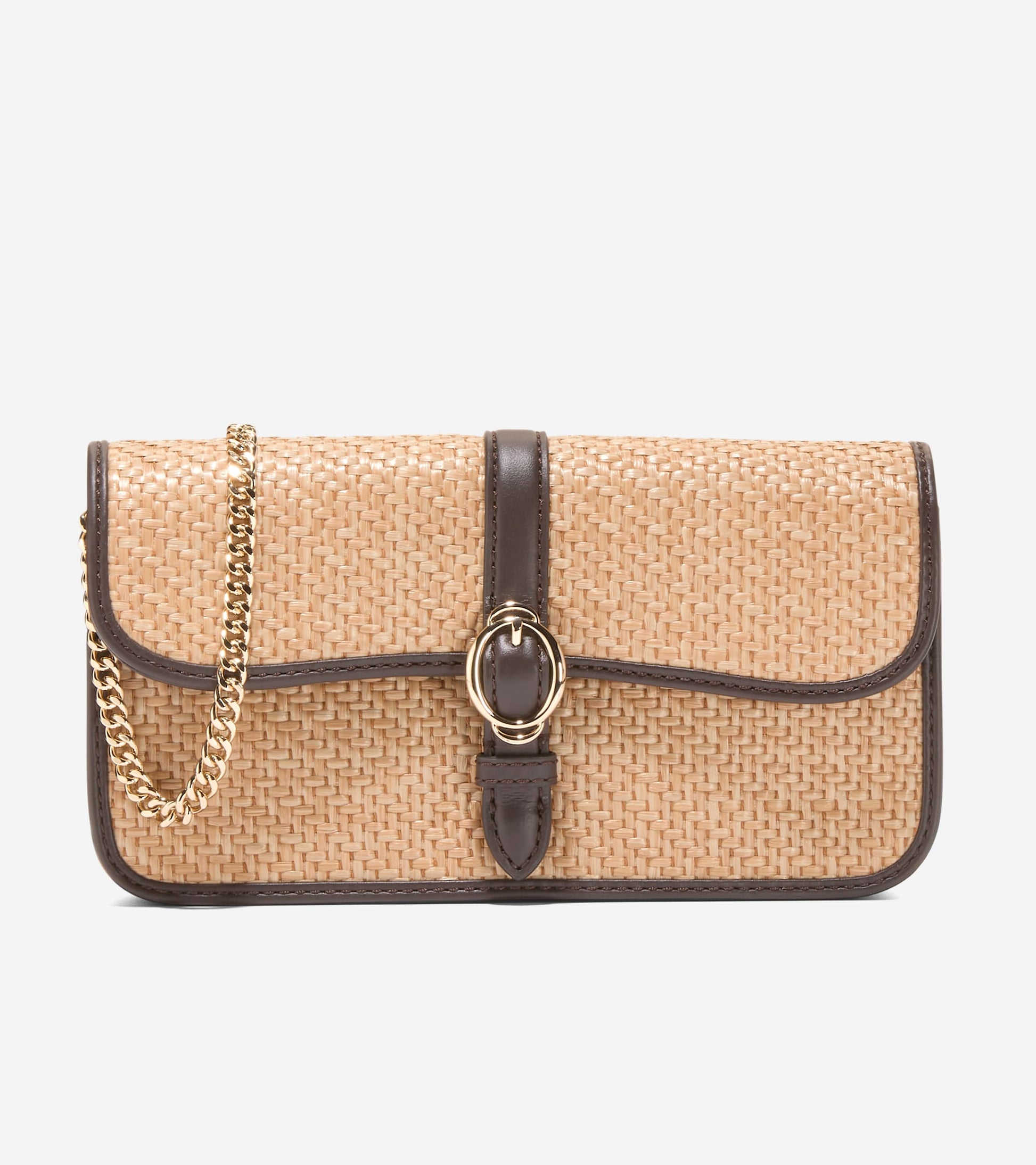 Women's Alexandria Wallet On A Chain-Natural Raffia-Dark Chocolate