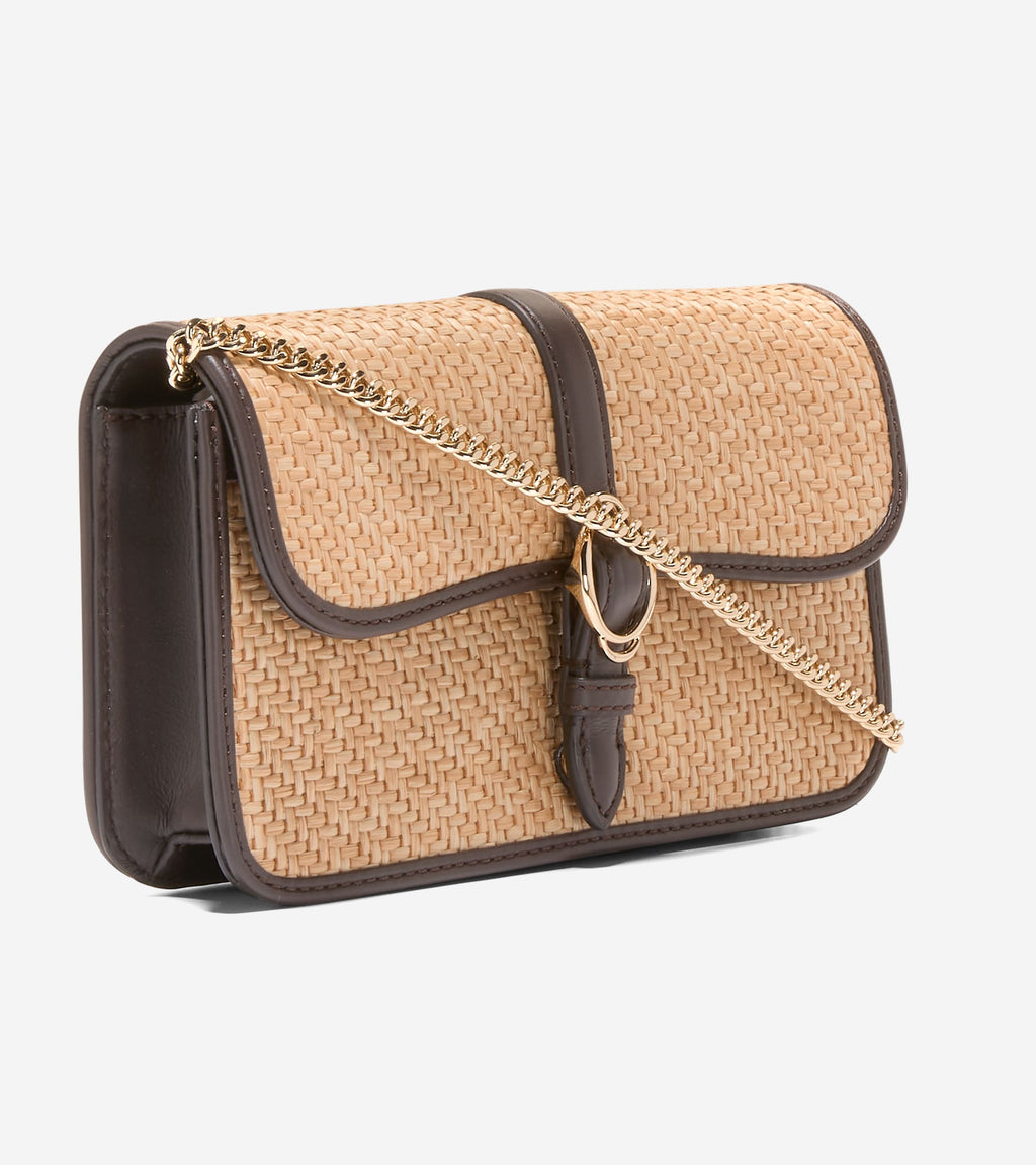 Women's Alexandria Wallet On A Chain-Natural Raffia-Dark Chocolate