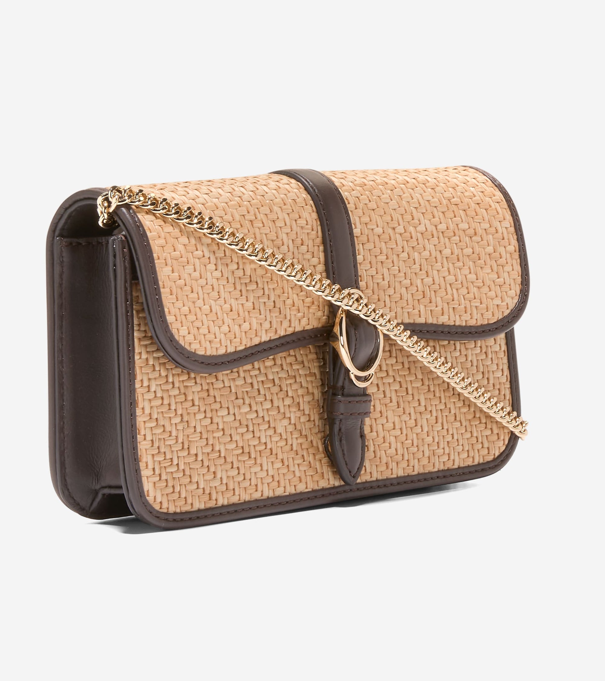 Women's Alexandria Wallet On A Chain-Natural Raffia-Dark Chocolate