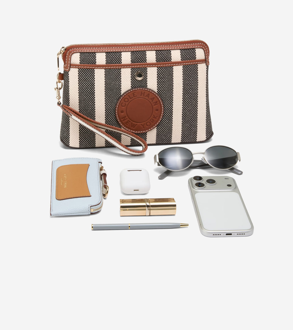 Women's Amagansett Canvas Pouch-Natural Stripe Print