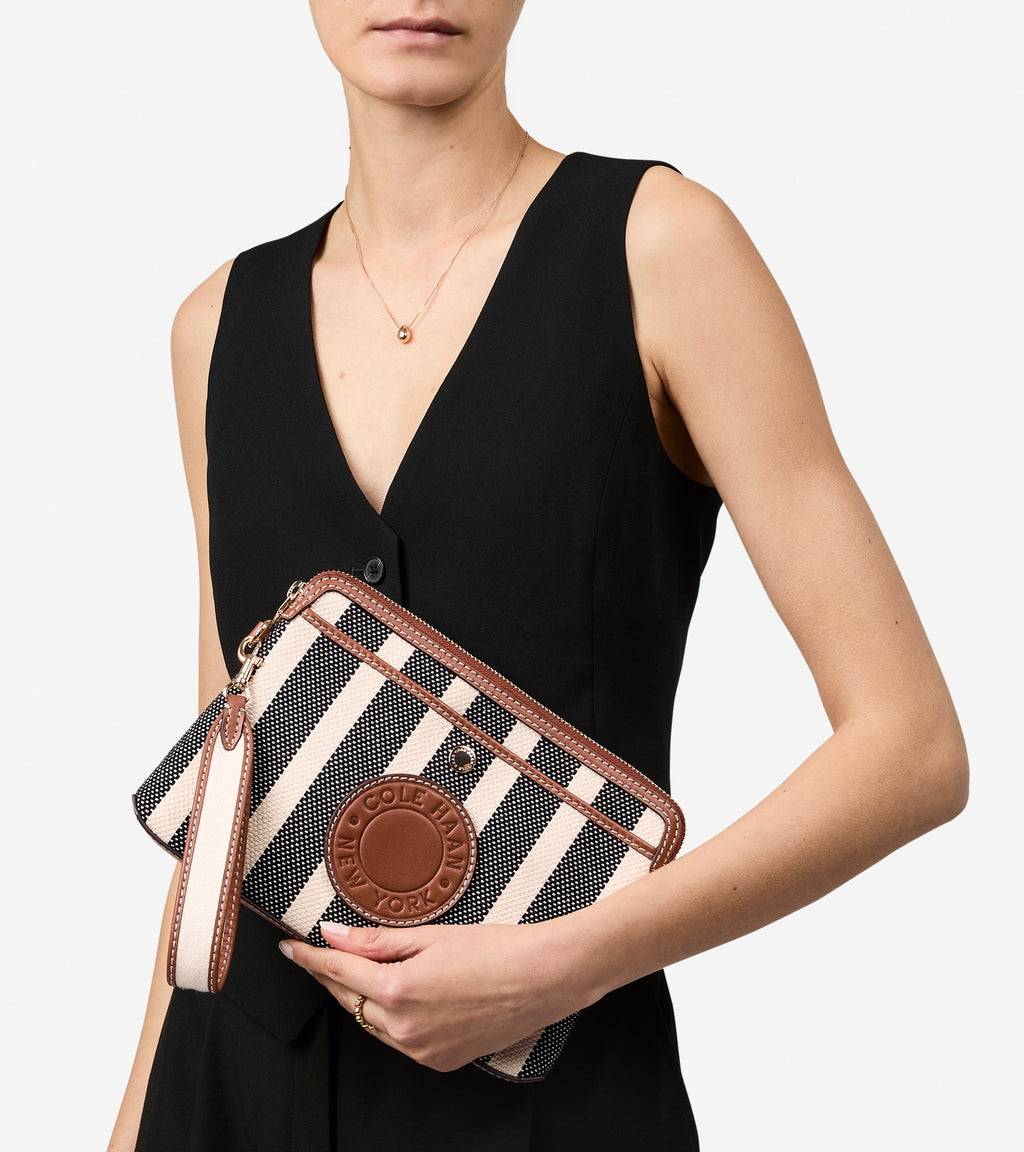 Women's Amagansett Canvas Pouch-Natural Stripe Print