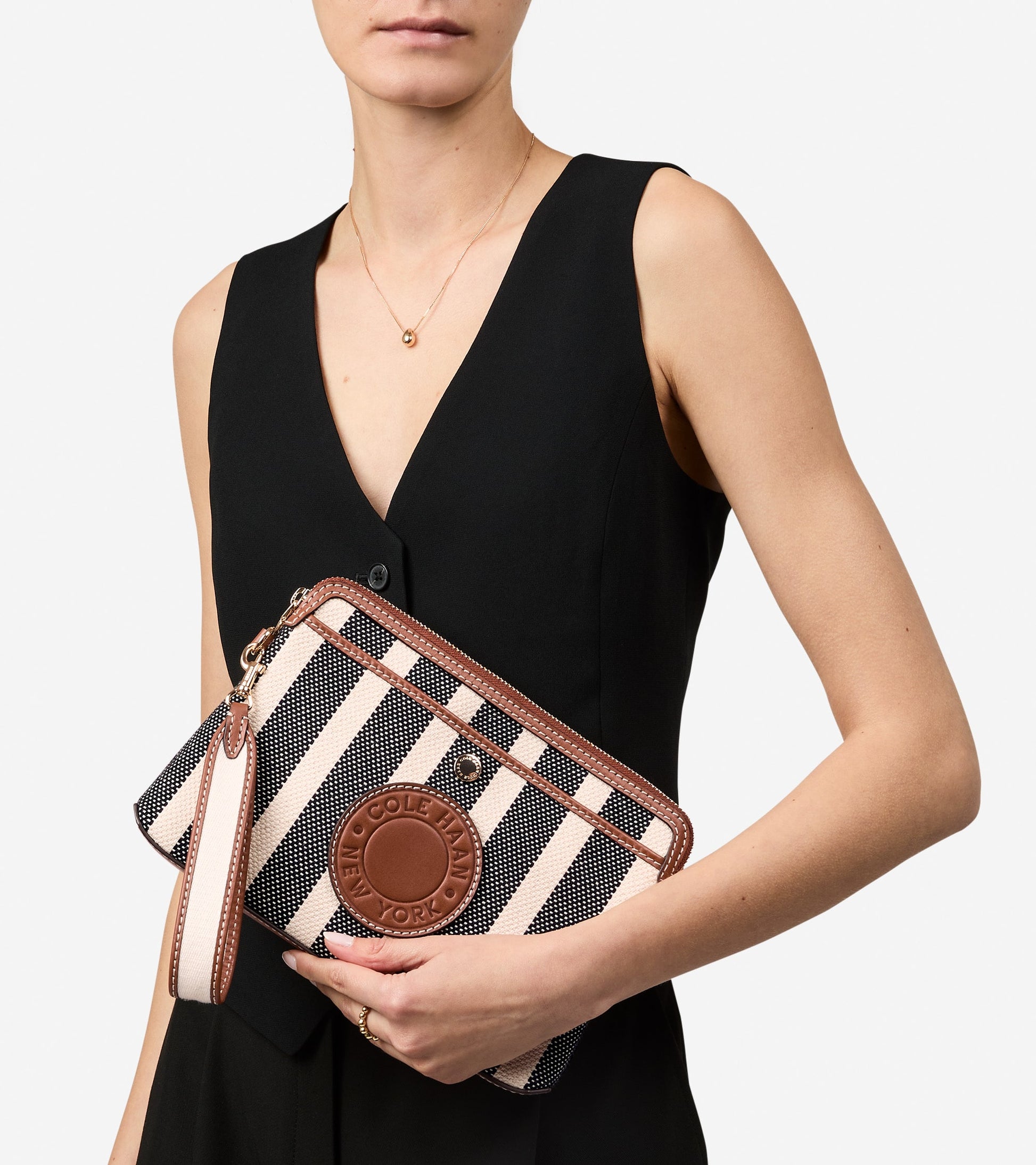 Women's Amagansett Canvas Pouch-Natural Stripe Print