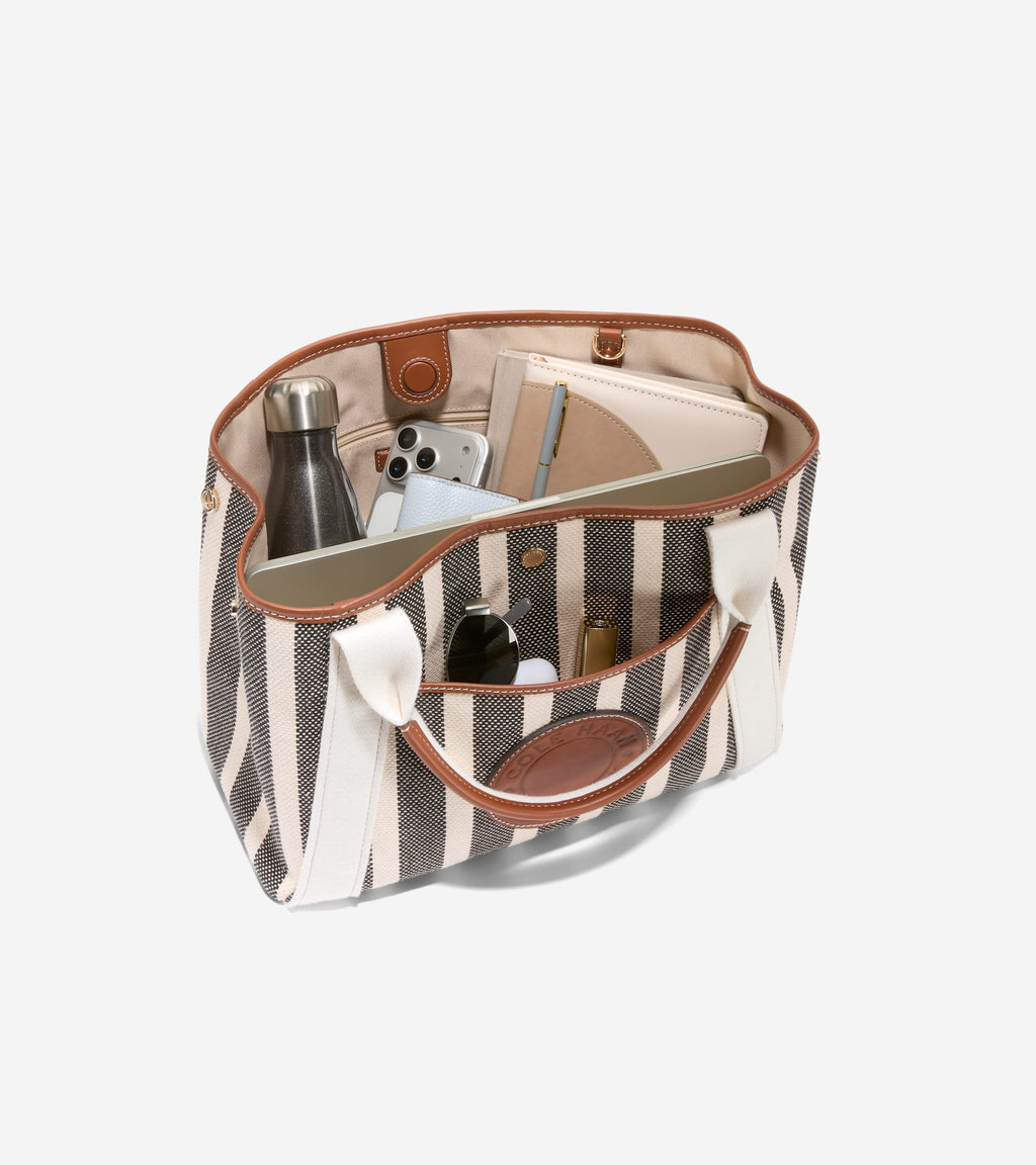 Women's Amagansett Canvas Tote Bag-Natural Stripe Print