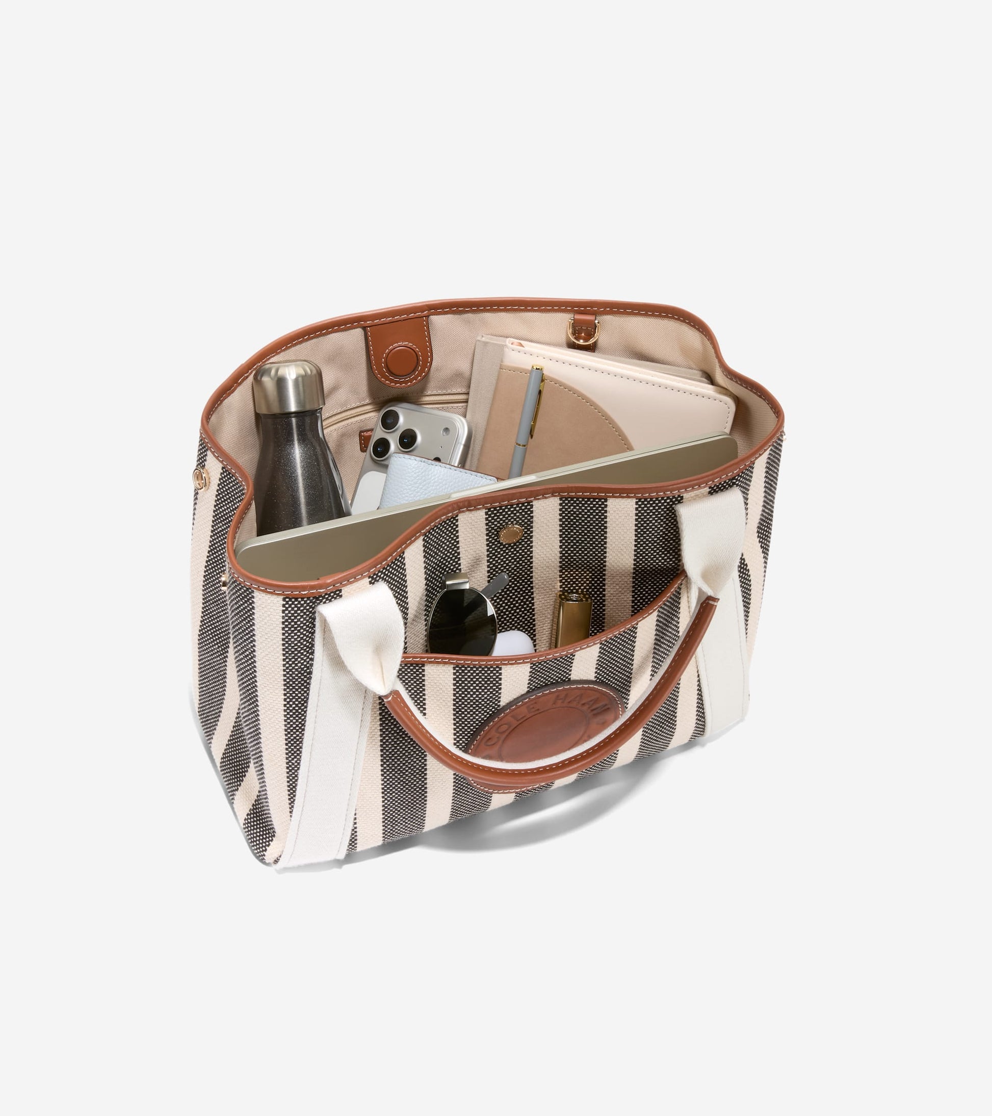 Women's Amagansett Canvas Tote Bag-Natural Stripe Print
