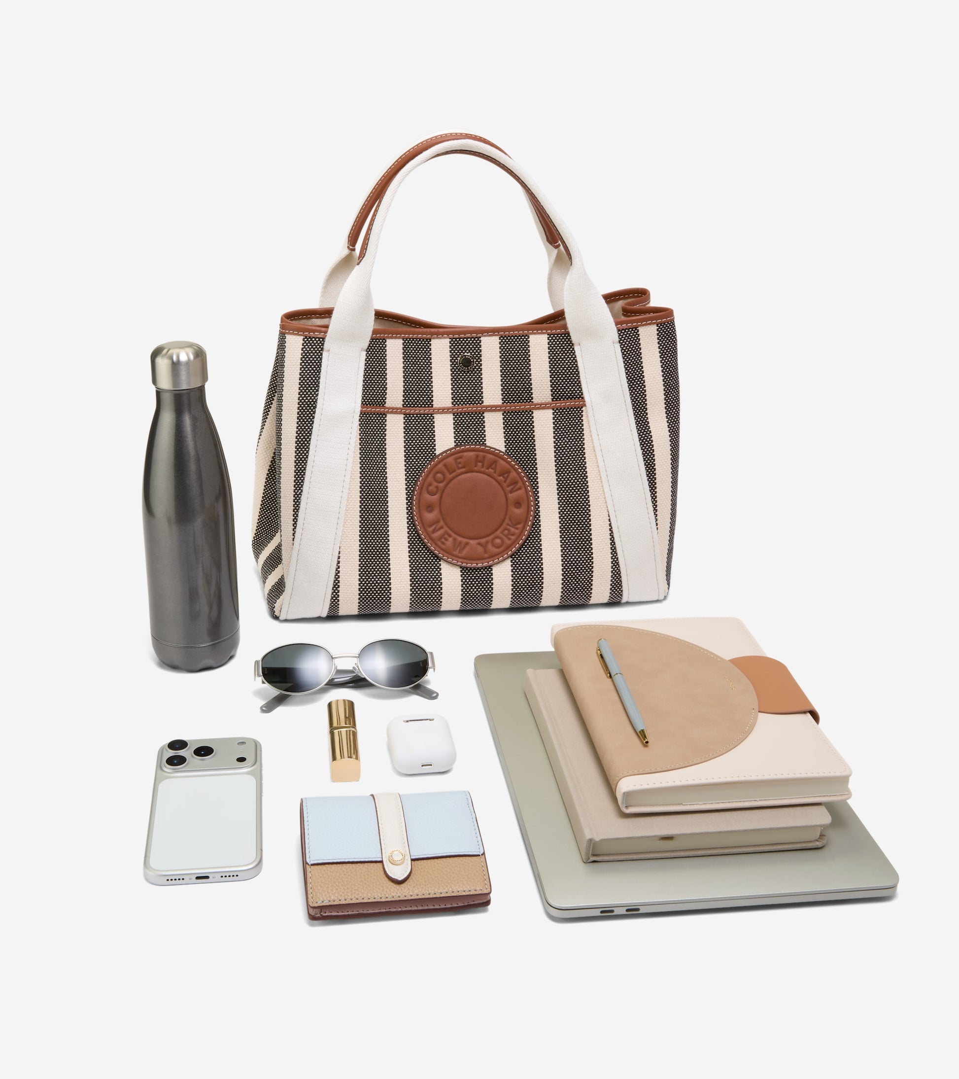 Women's Amagansett Canvas Tote Bag-Natural Stripe Print