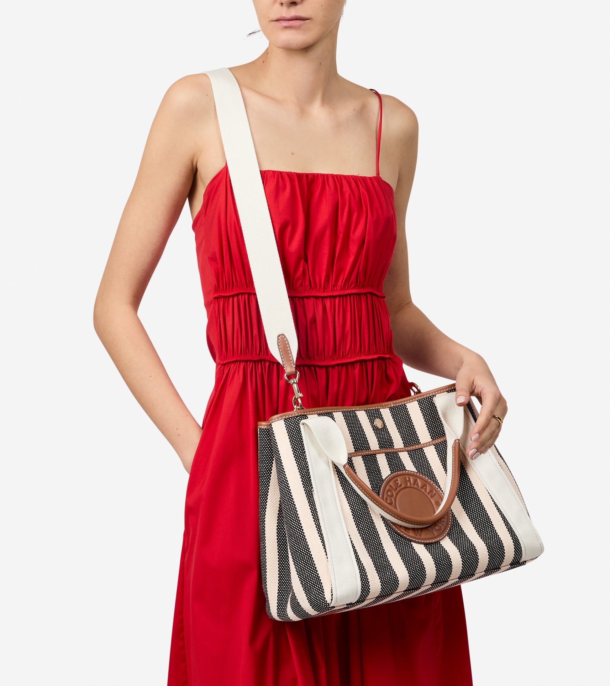 Women's Amagansett Canvas Tote Bag-Natural Stripe Print