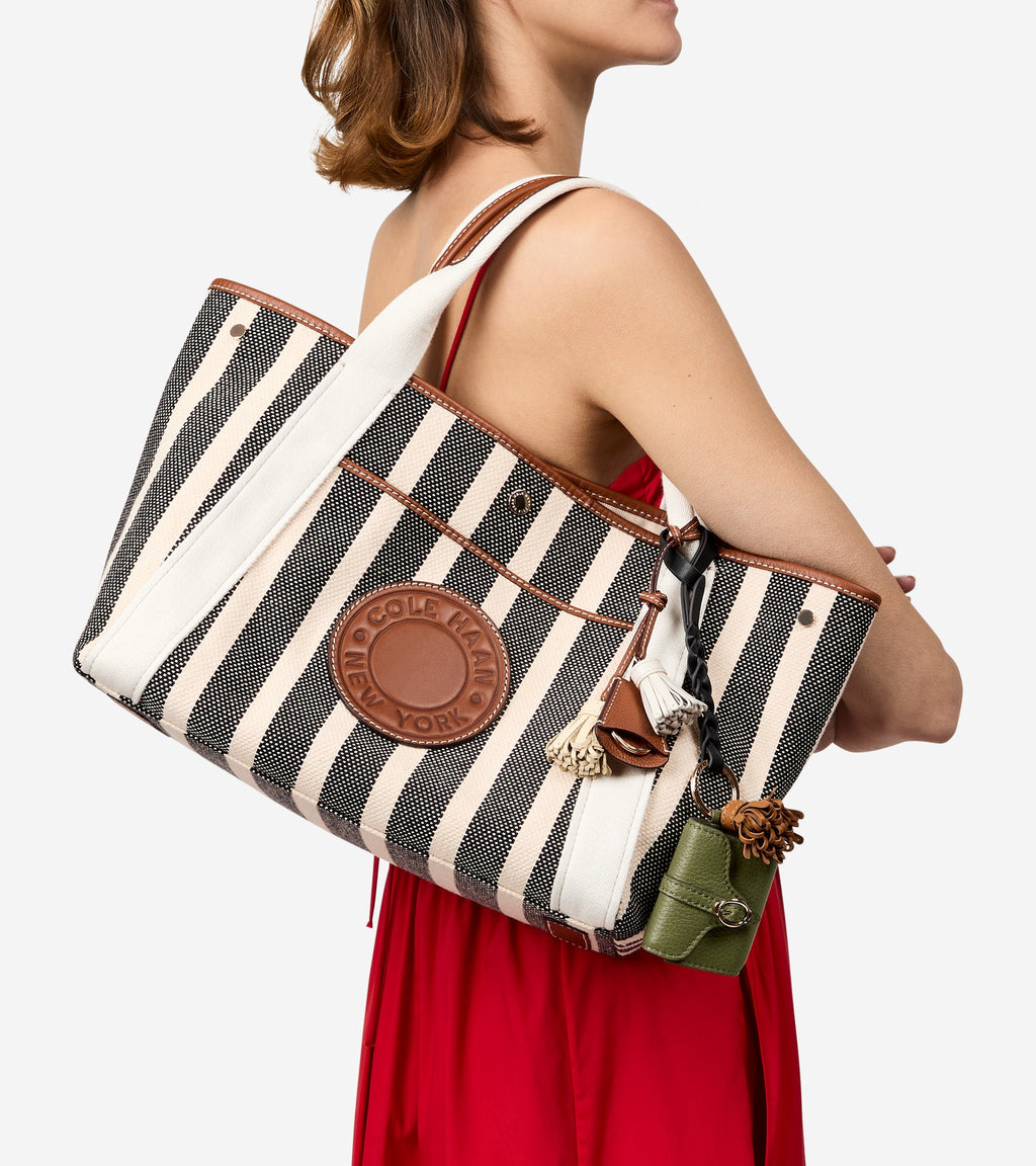 Women's Amagansett Canvas Tote Bag-Natural Stripe Print