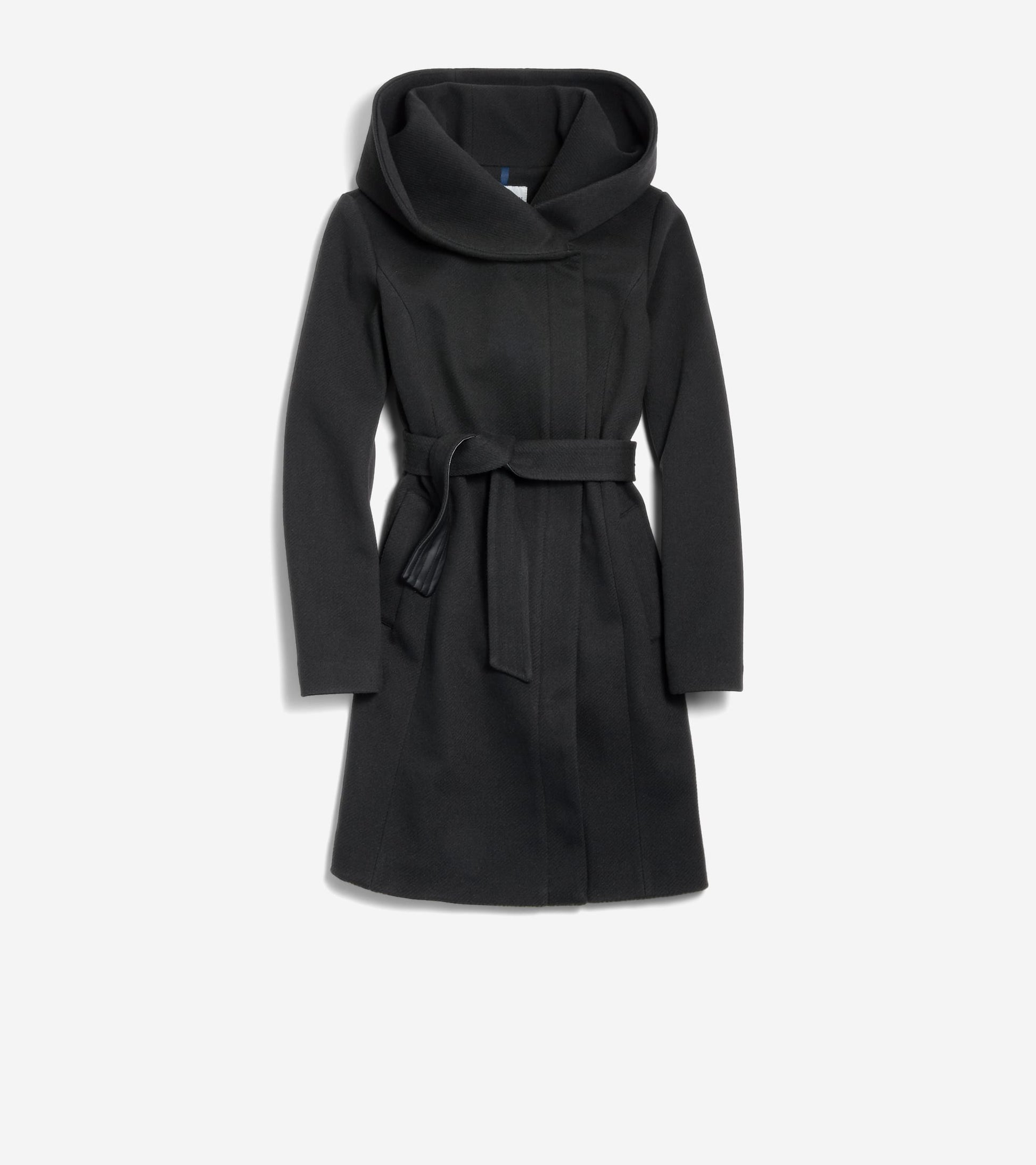 Women's Belted Asymmetrical Zip Front Twill Coat-Black