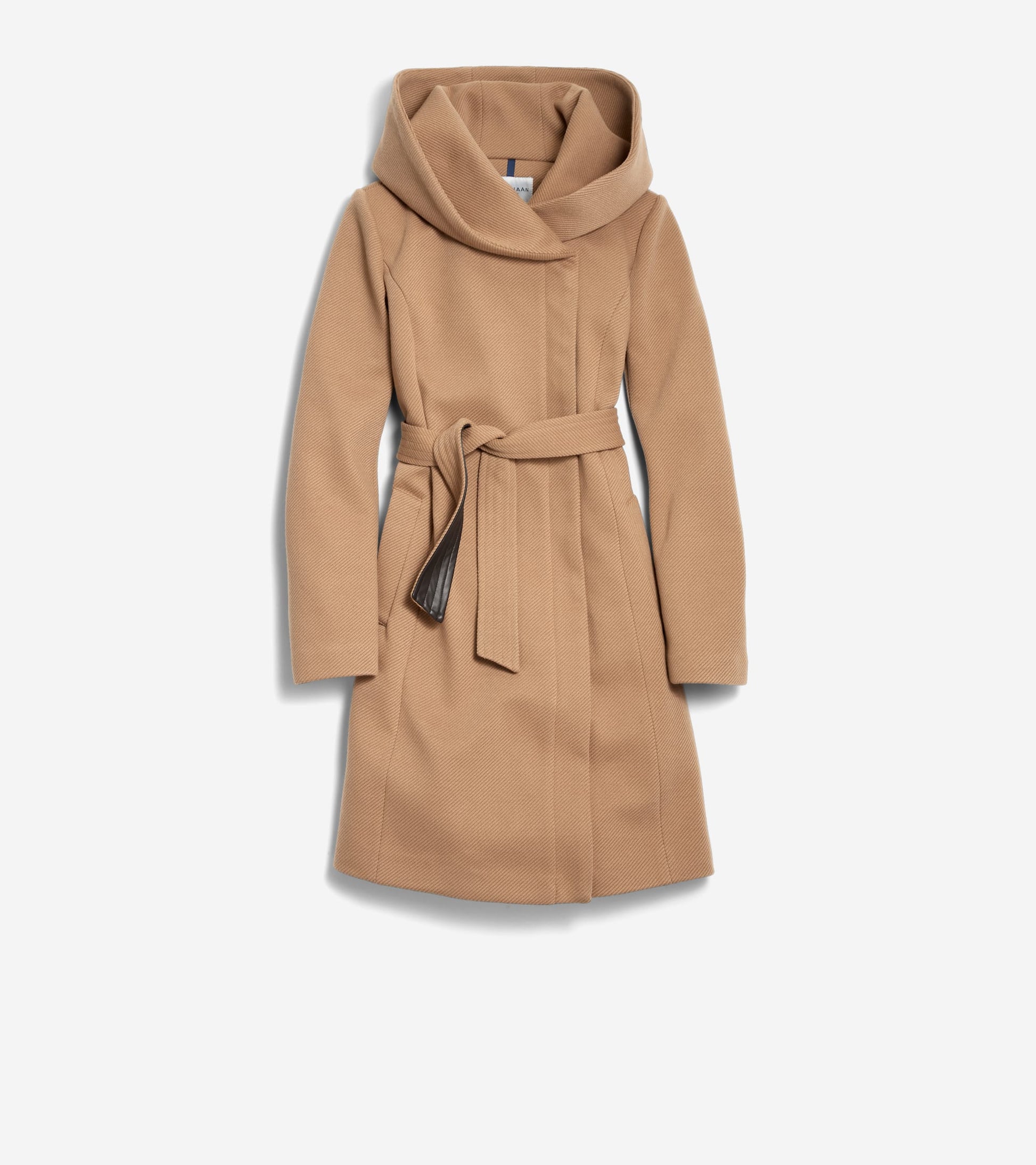 Women's Belted Asymmetrical Zip Front Twill Coat-Beige