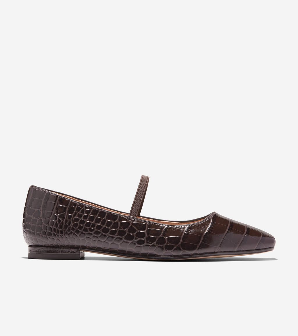 Women's Bridget Mary Jane Ballet Flats-Dark Chocolate Croc Print