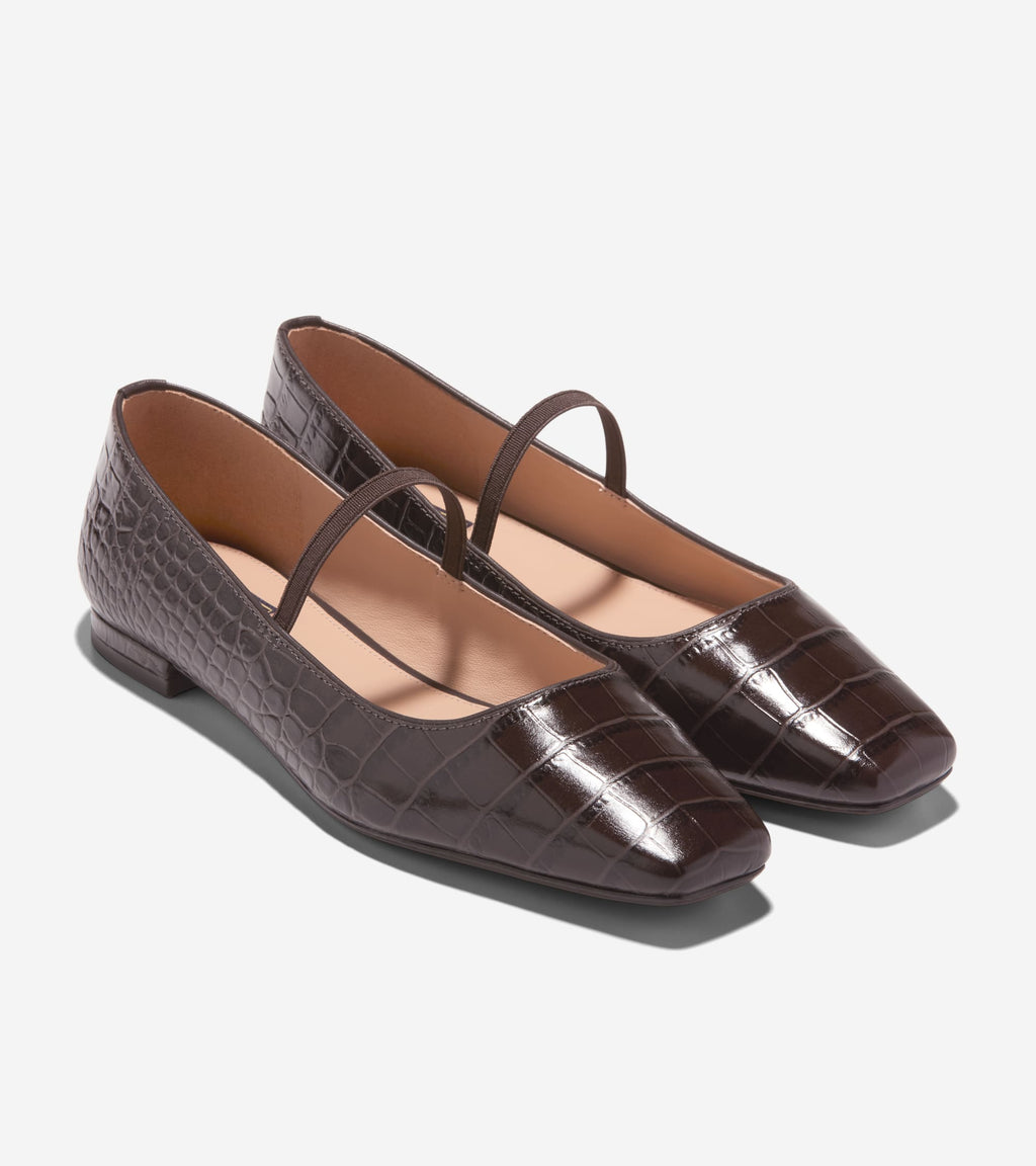 Women's Bridget Mary Jane Ballet Flats-Dark Chocolate Croc Print