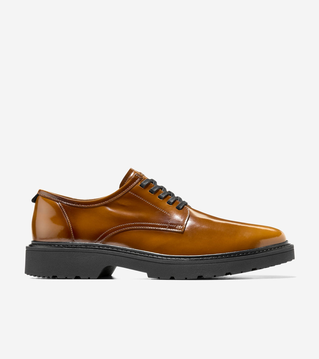 Men's Broome Grand Lug Sole Plain Toe Oxfords-Dark Chocolate Brush Off-Black