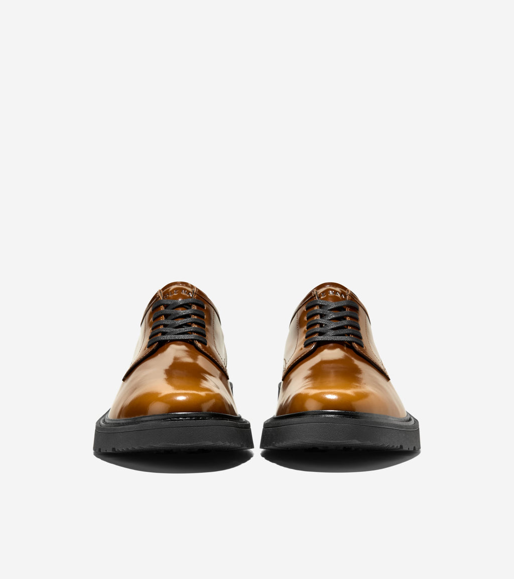 Men's Broome Grand Lug Sole Plain Toe Oxfords-Dark Chocolate Brush Off-Black