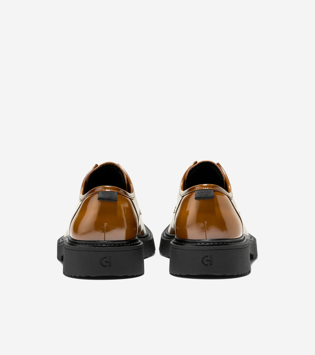 Men's Broome Grand Lug Sole Plain Toe Oxfords-Dark Chocolate Brush Off-Black