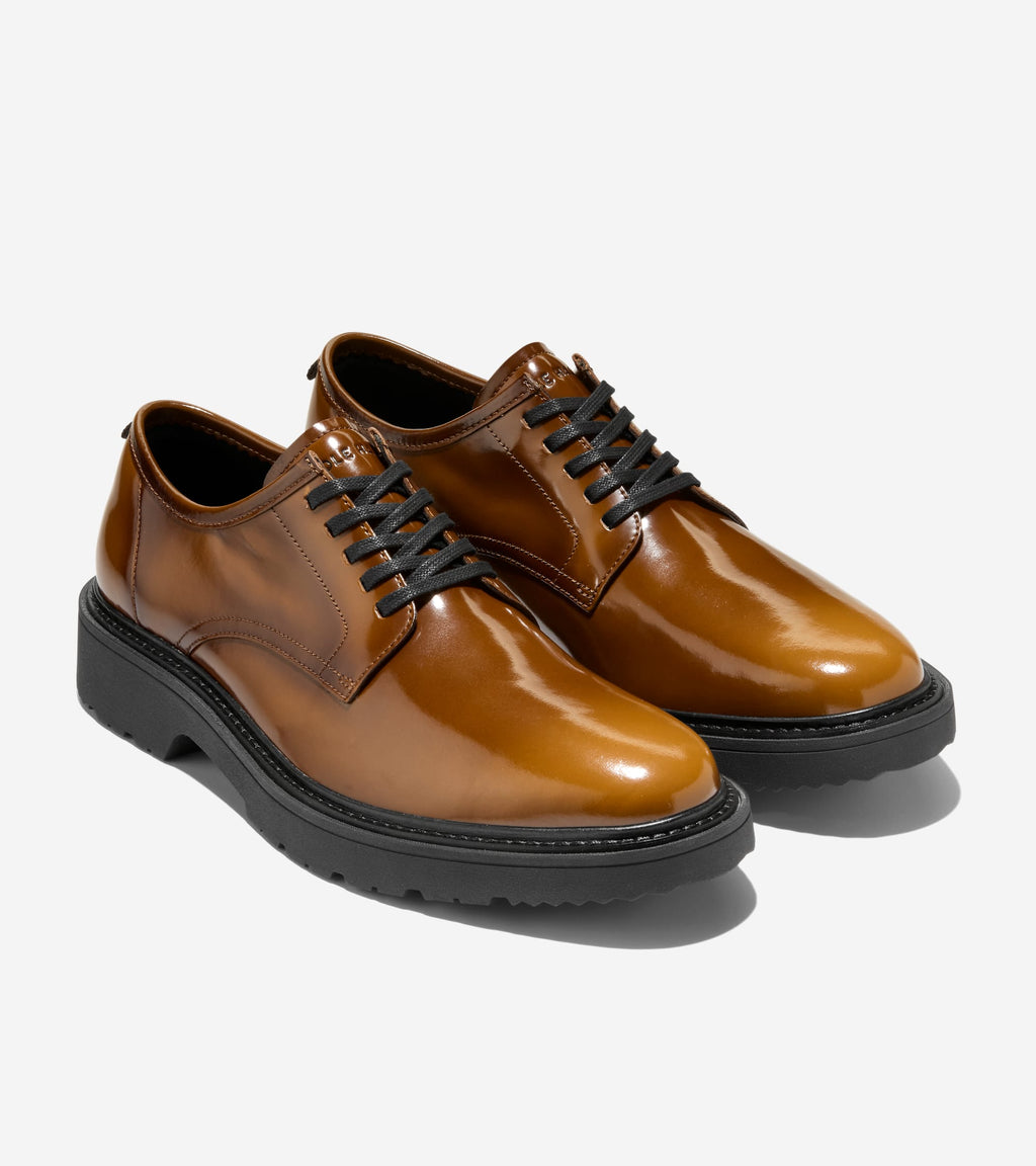 Men's Broome Grand Lug Sole Plain Toe Oxfords-Dark Chocolate Brush Off-Black
