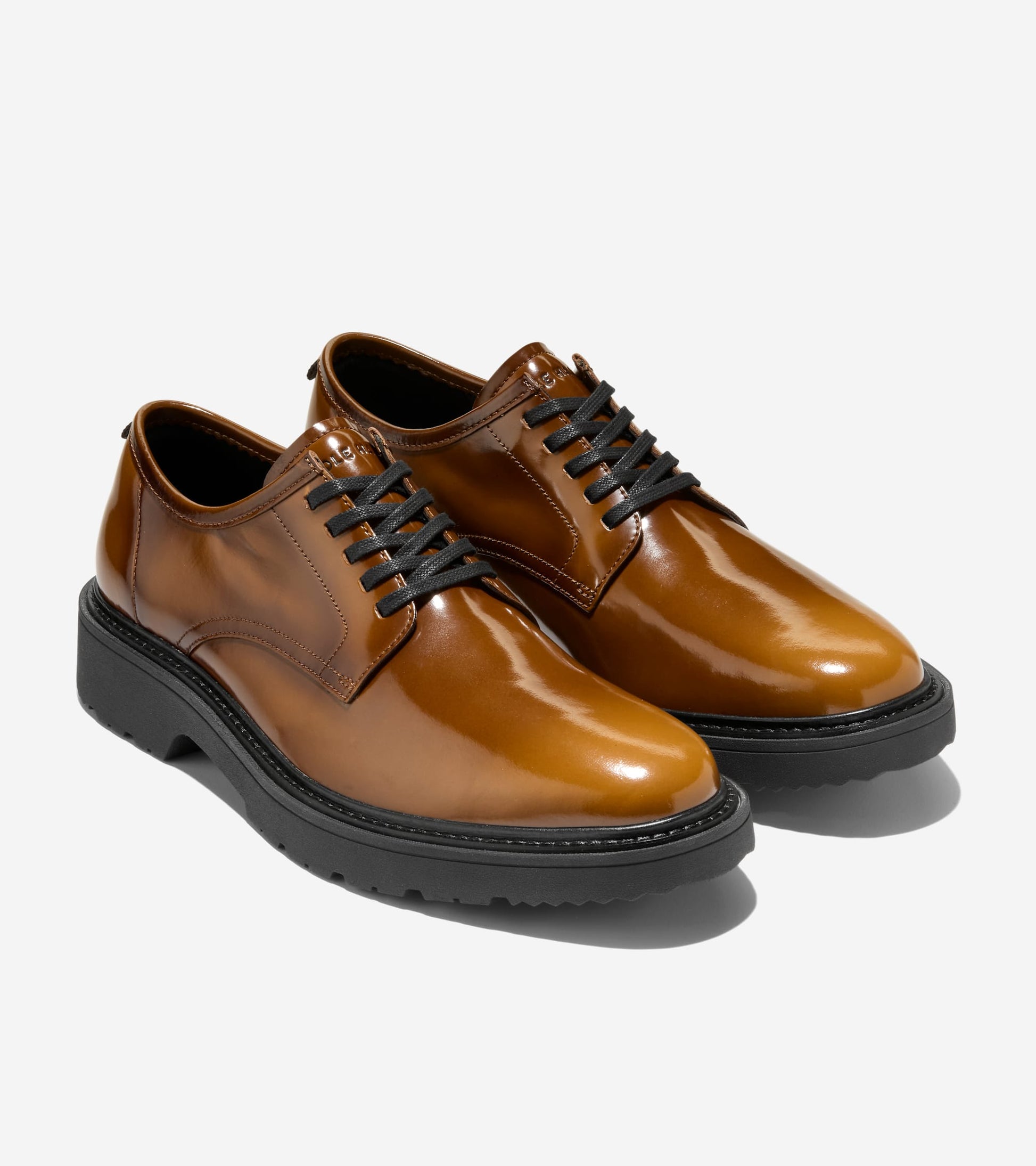 Men's Broome Grand Lug Sole Plain Toe Oxfords-Dark Chocolate Brush Off-Black