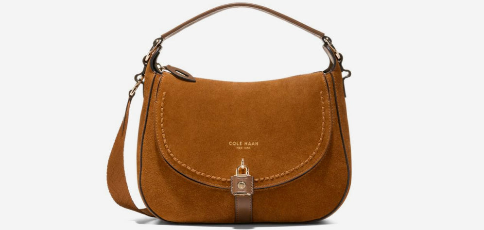 A brown suede handbag