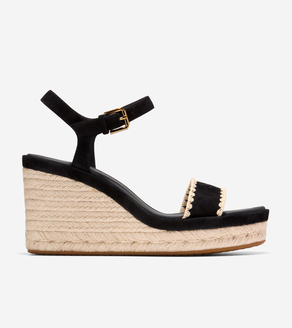Women's Cloudfeel Asbury Espadrille Wedge Sandals-Black-Natural Raffia