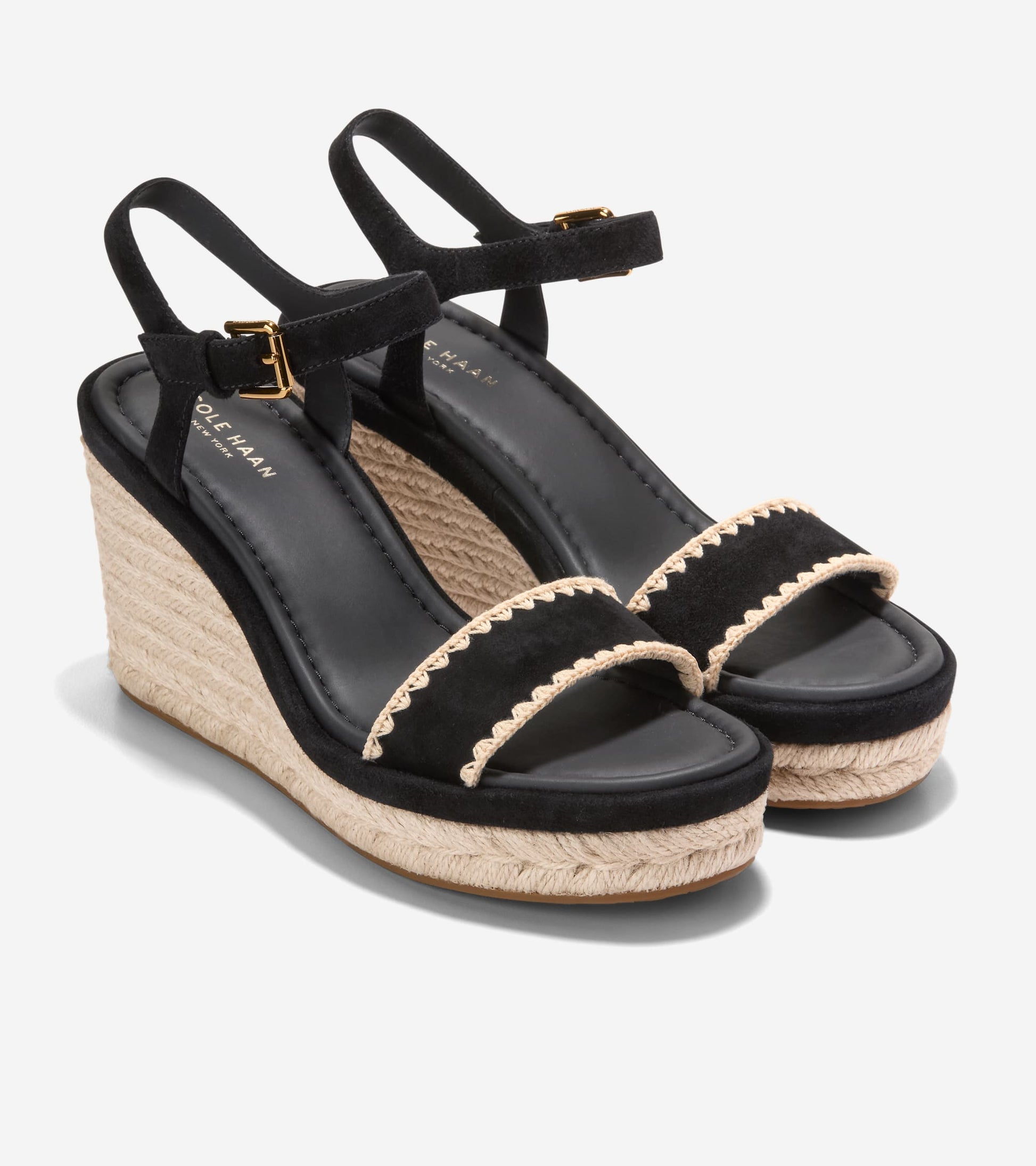 Women's Cloudfeel Asbury Espadrille Wedge Sandals-Black-Natural Raffia