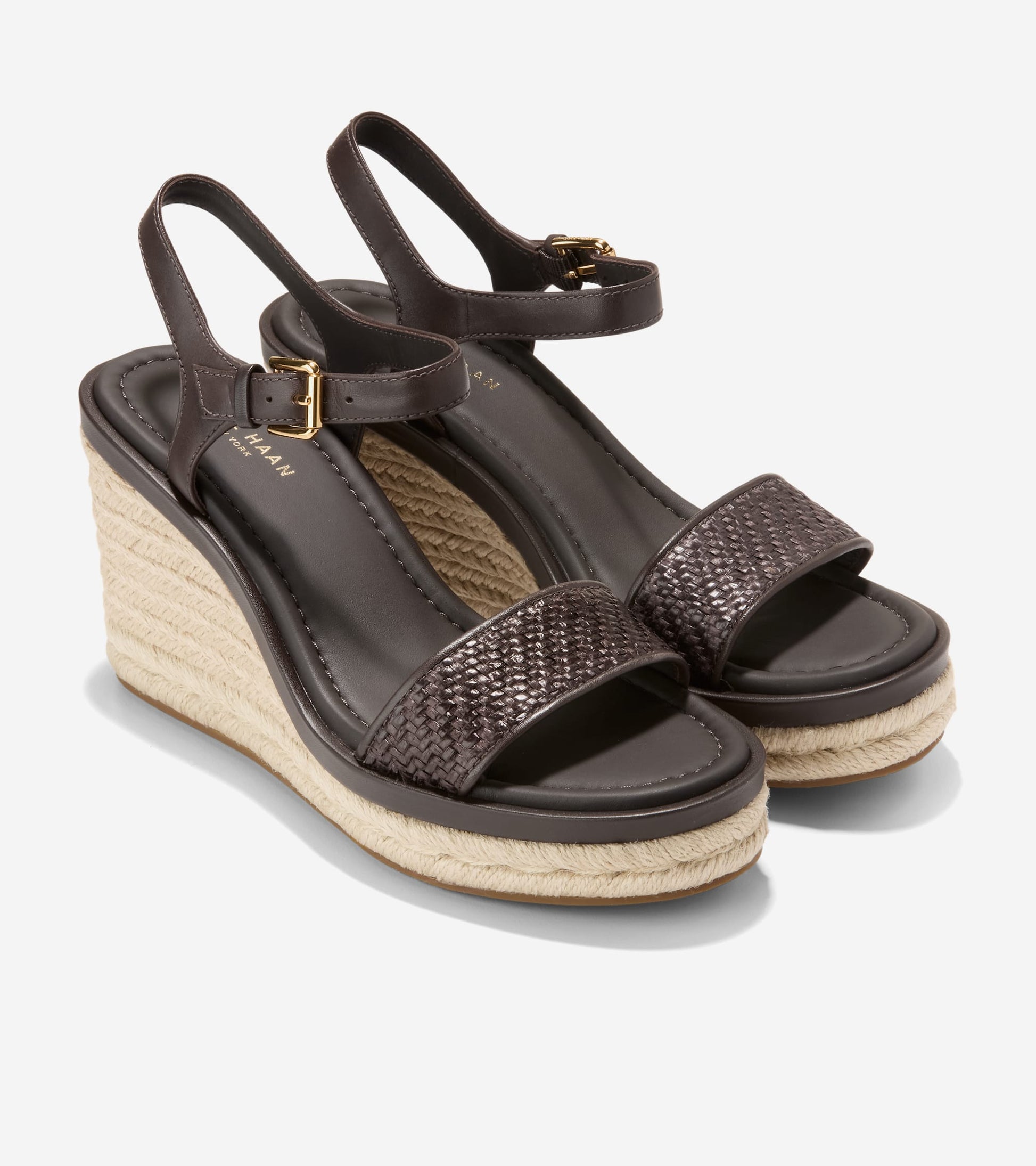 Women's Cloudfeel Asbury Espadrille Wedge Sandals-Brown Raffia-Dark Chocolate